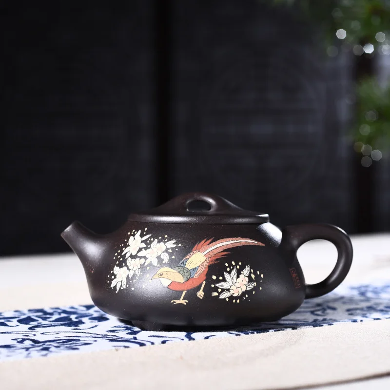 

clay pot genuine hand-made raw ore black cinnabar mud painted stone ladle pot Kungfu teapot tea set one generation