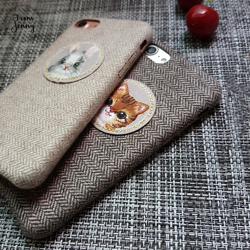 Чехол От Jenny для iphone X 7 7plus 8 8plus 6 /6S Plus милая нашивка с котом и кроликом iPhone |