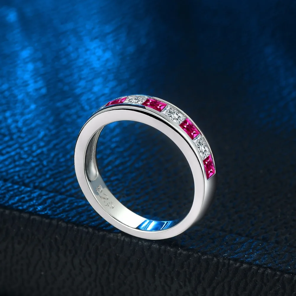 Красное рубиновое кольцо для женщин обручальное из стерлингового серебра 925