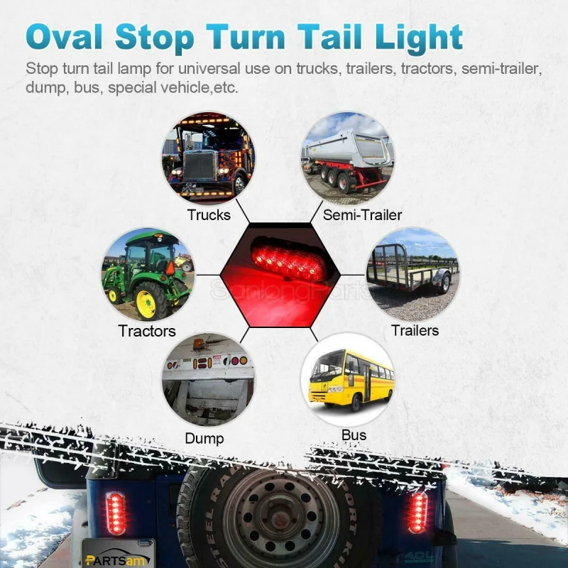 

2pcs Led Car Turn Signal Light Trailer Truck Boat Red 6 LED Flange Mount 6" Oval Stop Turn Tail Brake Lights