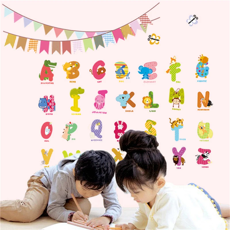 

Animal Letters Wall Decals Cartoon Alphabet Removable Home Decor Kids Room ABC Wall Art Stickers For Kids Room