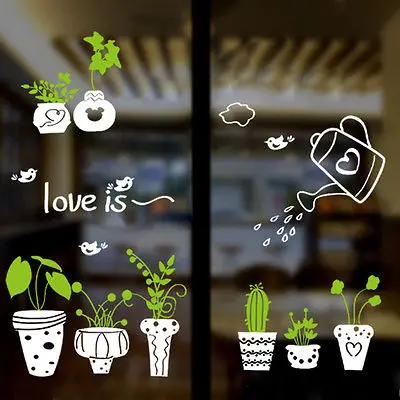 Горшок растение птица цветок природа прекрасная Наклейка на стену для окна ПВХ