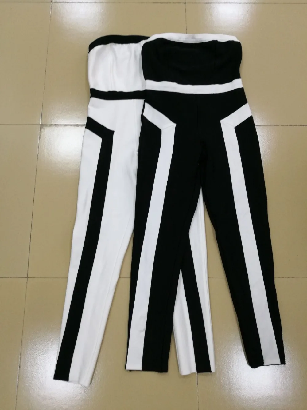 

Top Quality Black White Blue Geometric Strapless Sexy Rayon Bandage Jumpsuits Evening Party Jumpsuits