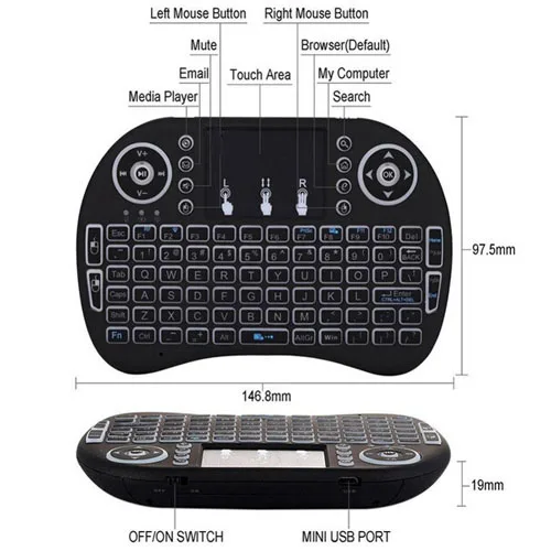Mini Wireless Keyboard 2.4G Air Mouse Touchpad Design Handheld with Backlit for Gaming PC Android TV Box X-BOX Player | Компьютеры и