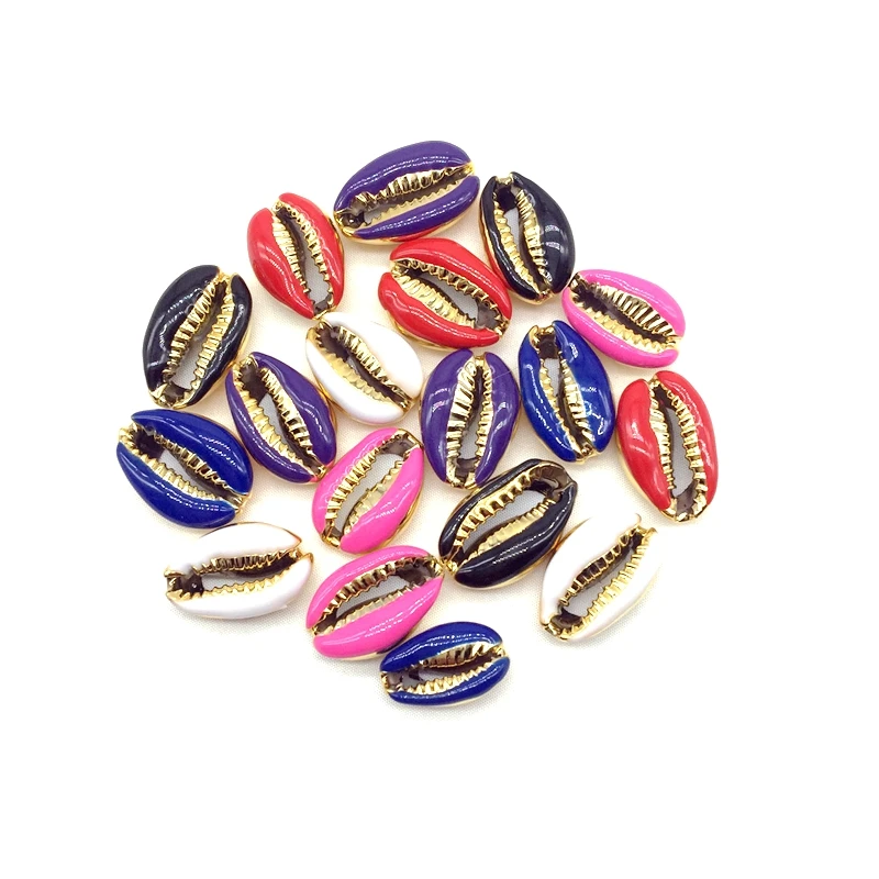 

Natural Sea Shell Cowrie Beads Slice Gold Color Paint Coating Mixed For DIY Jewelry Making Supplies Accessories 15-20 mm