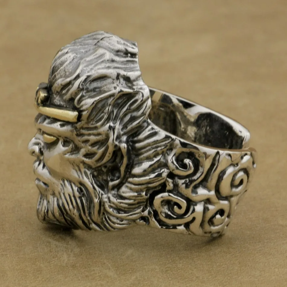 LINSION 925 пробы серебряное Китайское кольцо Король обезьян Укун мужское байкерское
