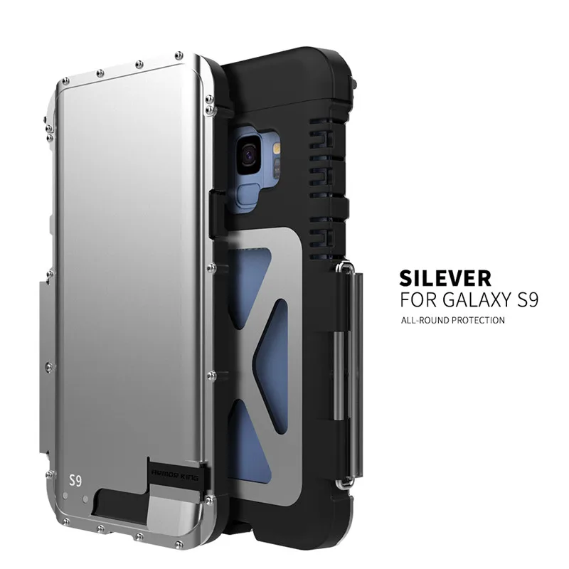 Silver R-просто Броня King телефонные чехлы для samsung S8 S9 Железный человек Сталь металлический противоударный чехол с откидной крышкой для samsung S8 S9 Plus Note 8 Coque - Цвет: Silver