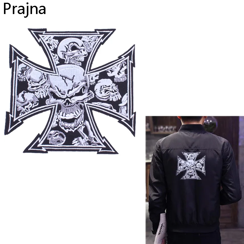 Праджня Большой Череп патч Байкер Утюг на нашивки с полосками вышитые патчи для