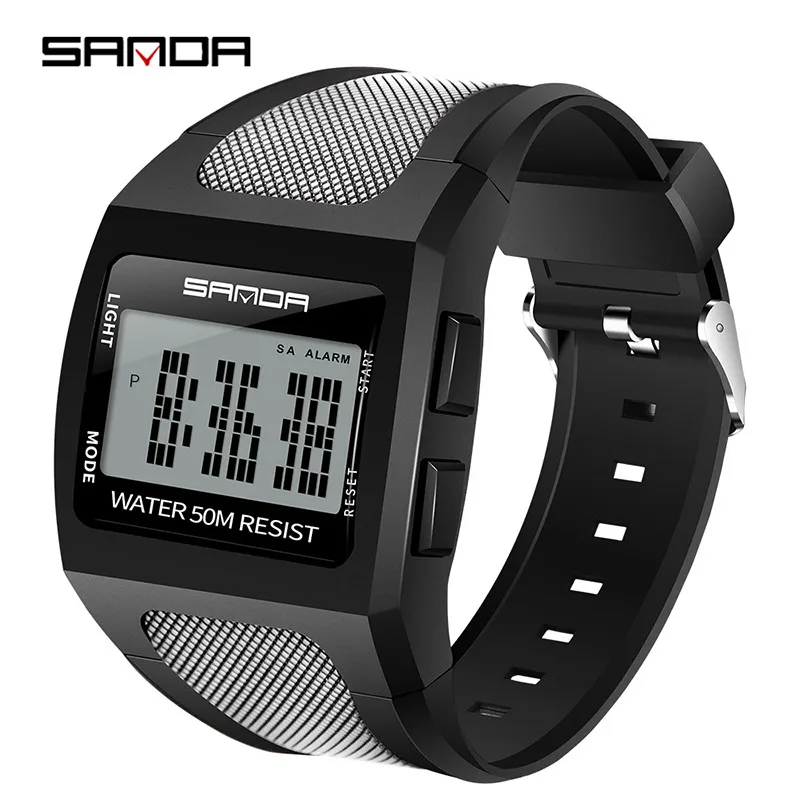 Black White Sanda мужские спортивные часы с цифровым дисплеем мужские модные простые электронные часы мужские водонепроницаемые светодиодный наручные часы Reloj Hombre - Цвет: Black White