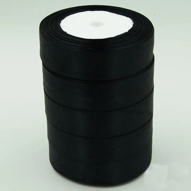 25 ярдов 1 дюйм мм черная атласная лента для украшения свадебной вечеринки