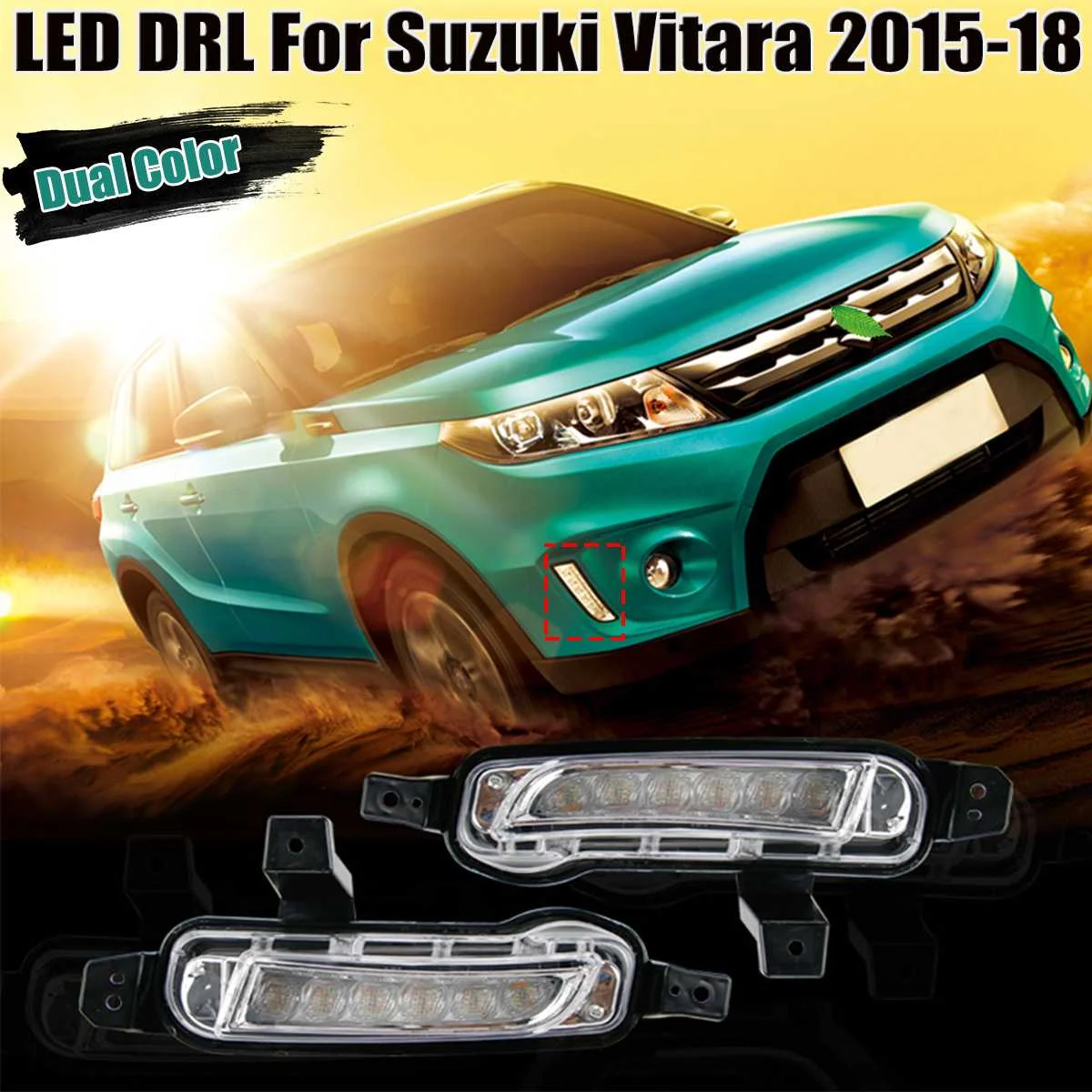 Белый Янтарный двойной цвет светодиодный DRL Дневной ходовой светильник Противотуманные фары сигнальный светильник для Suzuki Vitara
