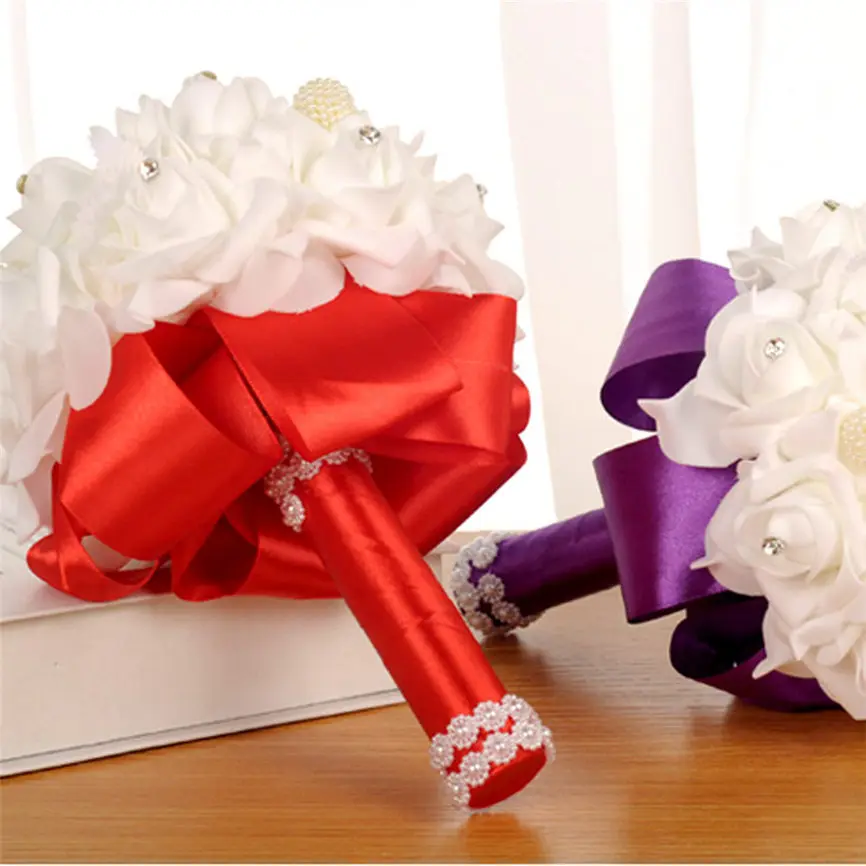 Букет розы с кристаллами жемчужный Свадебный букет невесты Искусственные