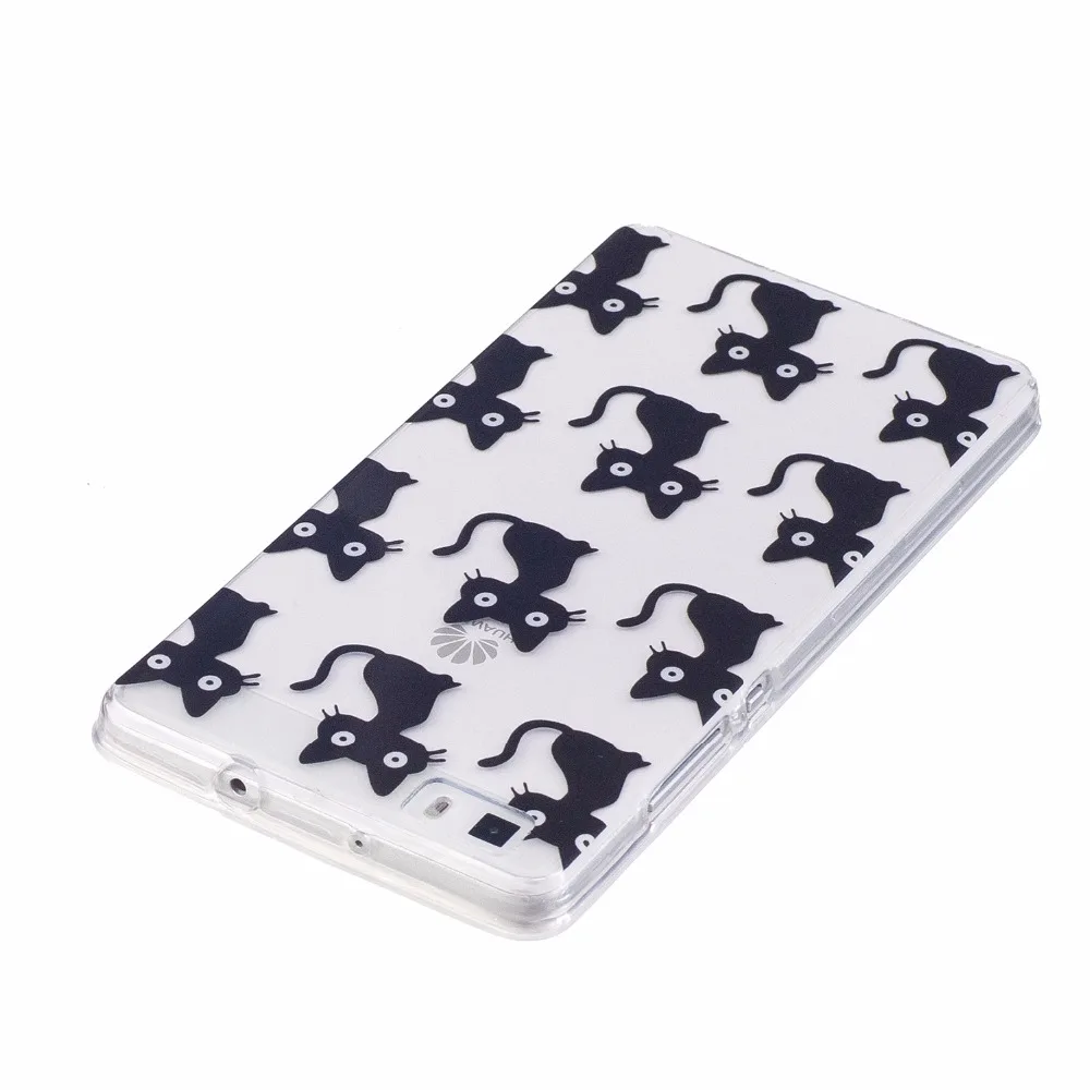 ARYIKUM Black Cat Case For Huawei P8 Lite ALE-L21 Cartoon Rainbow Unicorn Silicone Cover Huawai Hawei Huaway |