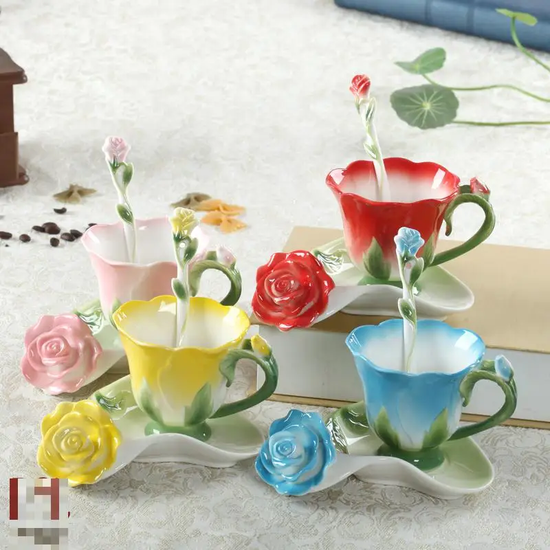3D эмаль керамическая кофейная чашка блюдце набор Европейский стиль Костяной