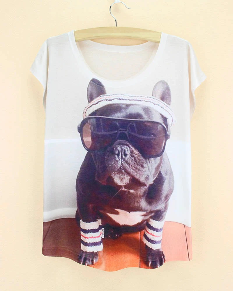 Женская летняя футболка с принтом в виде бульдога|top tees|tees girlcartoon top |