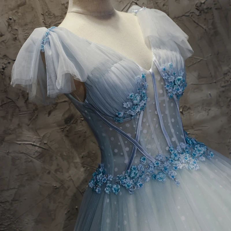 Элегантный V образным вырезом Синий бальное платье vestidos 15 Anos сладкий 16 платья для женщин Abendkleider