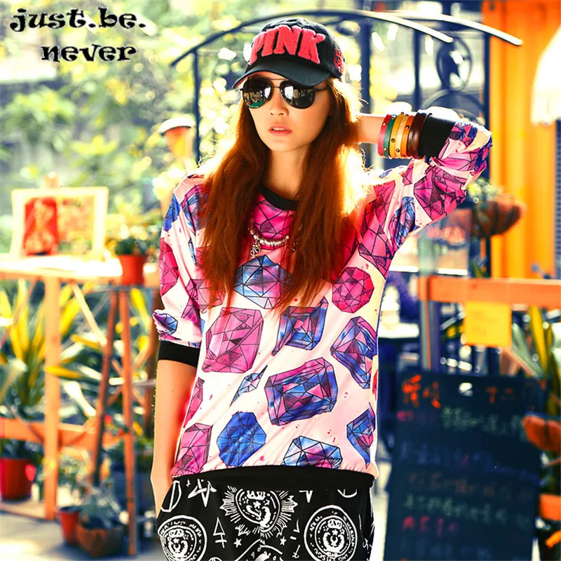 Женская свободная футболка Just.be.never синяя в стиле хип-хоп с геометрическим