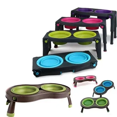 Двойная собачья миска безопасная для еды домашних животных складная воды с PS