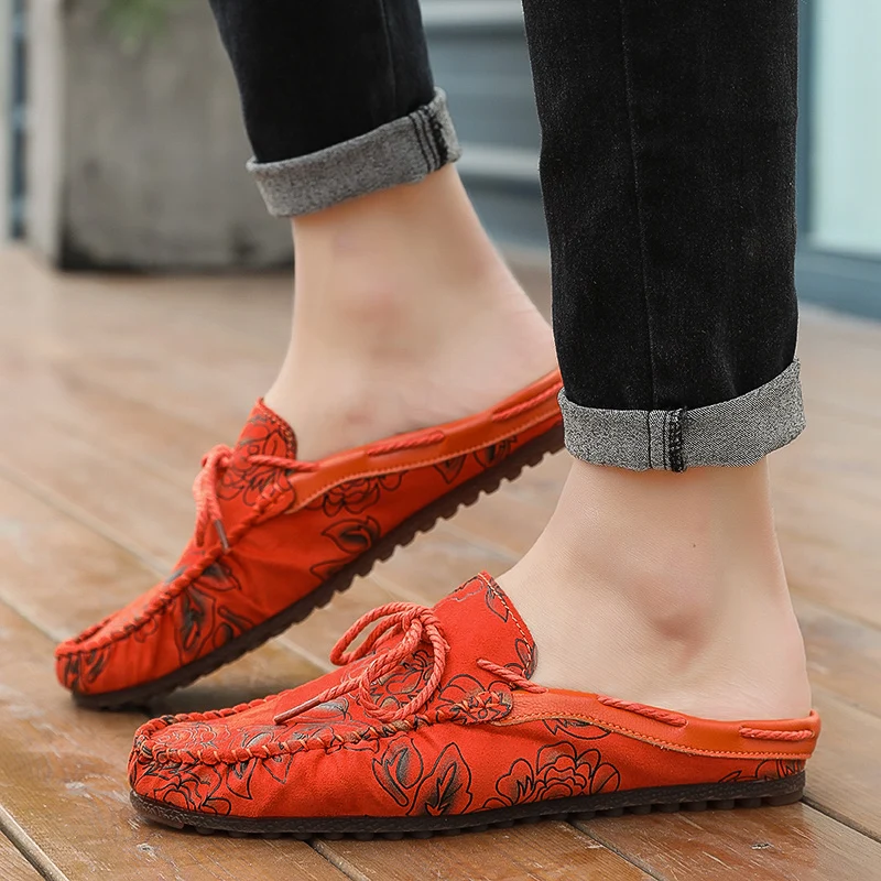 Летняя обувь для мужчин 2018 дышащие полутапочки синие красные Лоферы мужские