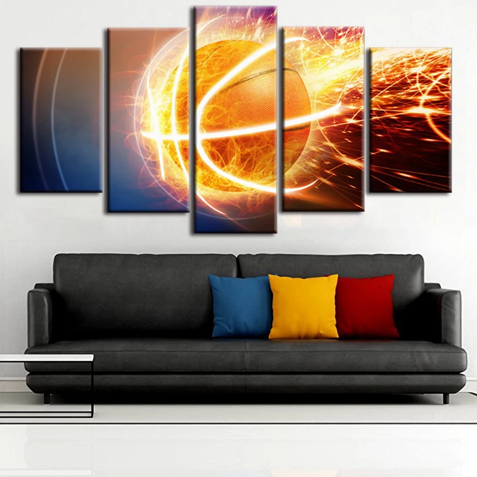 Современные HD печатных Wall Art Рамки Холст Фотографии 5 шт. дым для игры в баскетбол