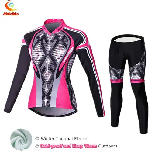 Jersey and Pants Malciklo зимняя велосипедная Джерси с длинным рукавом из теплого флиса Invierno Mujer Женская одежда для велоспорта+ комбинезон комплекты для велоспорта - Цвет: Jersey and Pants