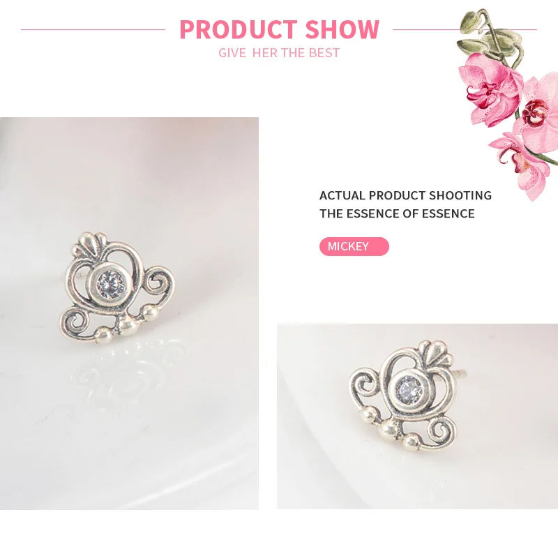 

MISSITA 2019 New Fashion Clear CZ Heart Crown Earrings for Women Wedding Silver Color Jewelry Brand Stud Earrings HOT SELL Gift