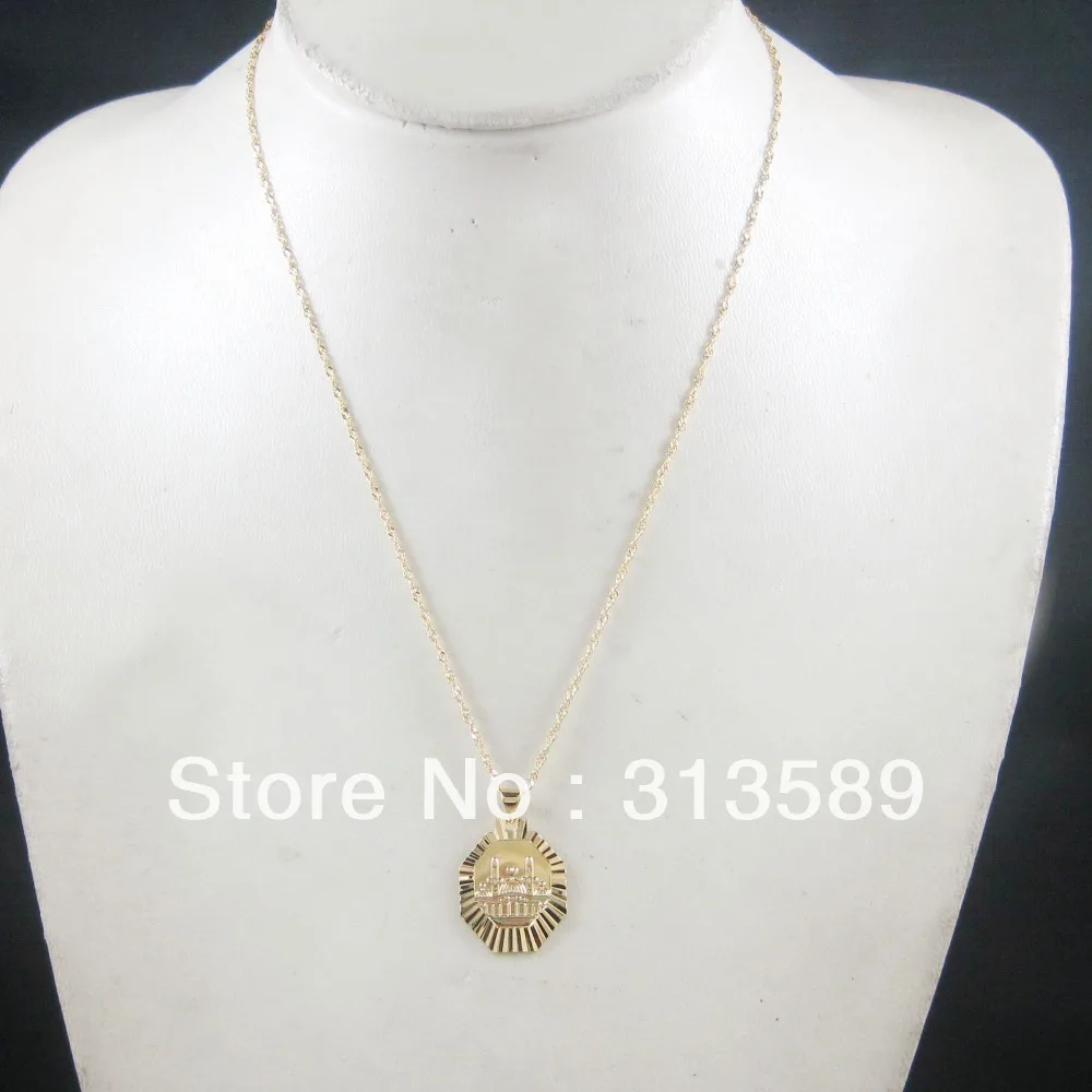 Min order 10$ /Can mix design /NEW - YELLOW GOLD GP OVERLAY 18.5&quot NECKLACE&ampMUSLIM ALLAH GOD PENDANT QURAN./Great Money Maker |