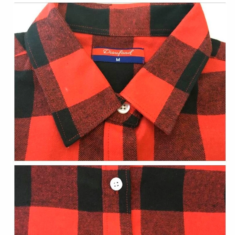 

Dioufond Flannel Plaid Shirt Women Cotton Tops Red Plaid Shirt Plus Size 5XL Feminine Blouse Casual Clothes Fashion School Top