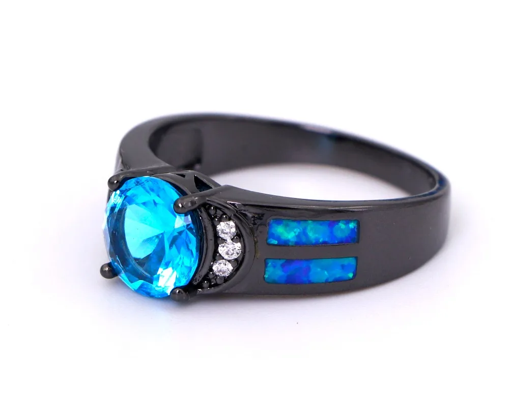 Летняя коллекция 2017 года кольцо с голубым огненным опалом океана черным родиевым
