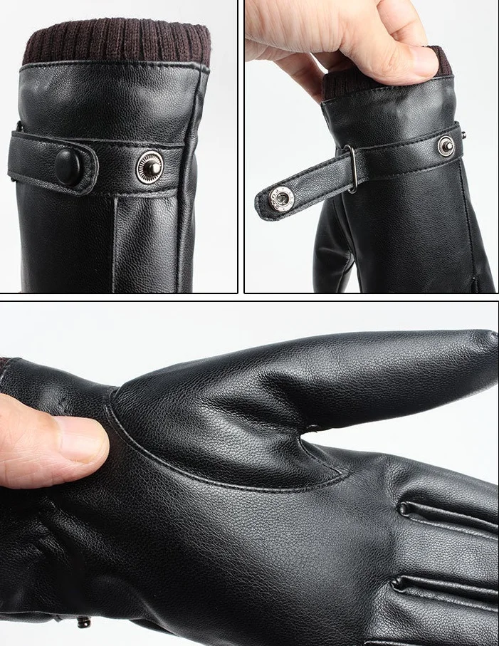 Miya Mona мужские зимние кожаные перчатки варежки теплые PU Guantes перчатки использовать для смартфонов плюшевые handschuhe унисекс