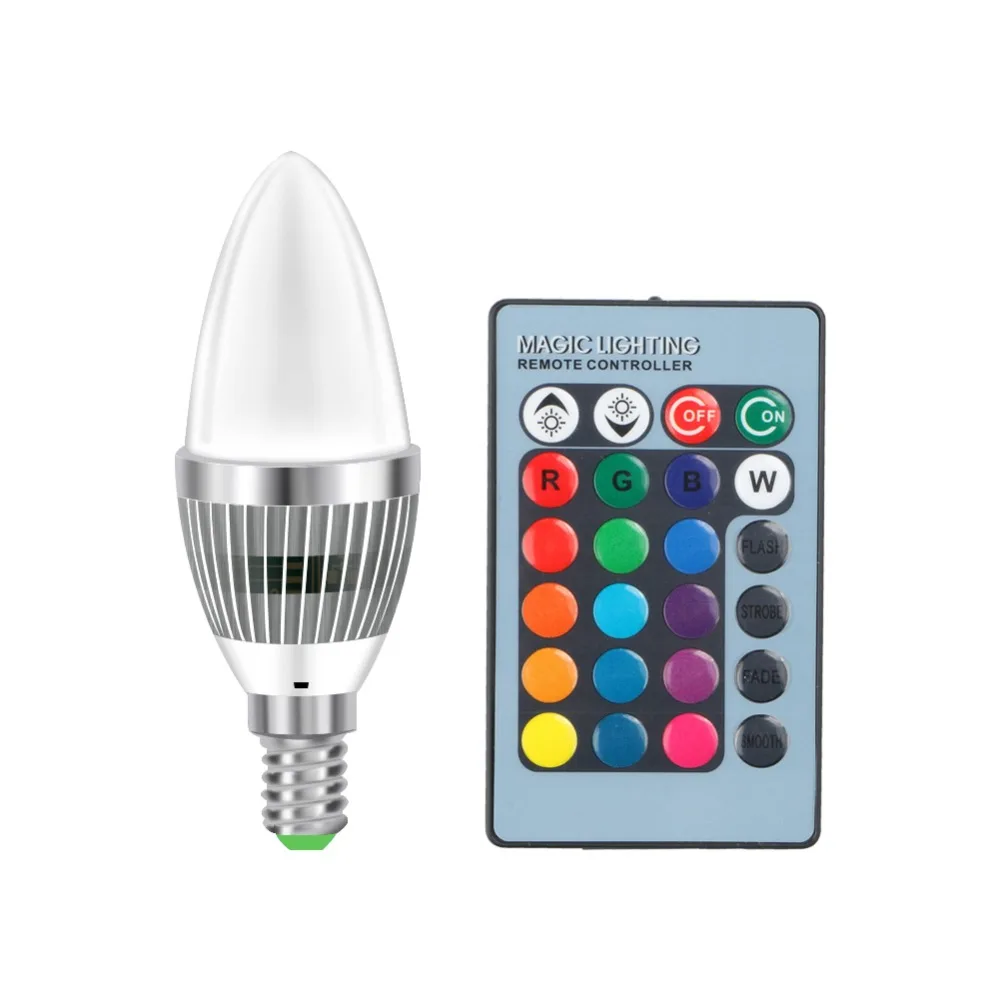 16 изменение цвета E14 3 Вт RGB светодиодный светильник 24Key пульт дистанционного управления с регулируемой яркостью светодиодный светильник-свеча для сценических клубов вечерние AC 85-265 в