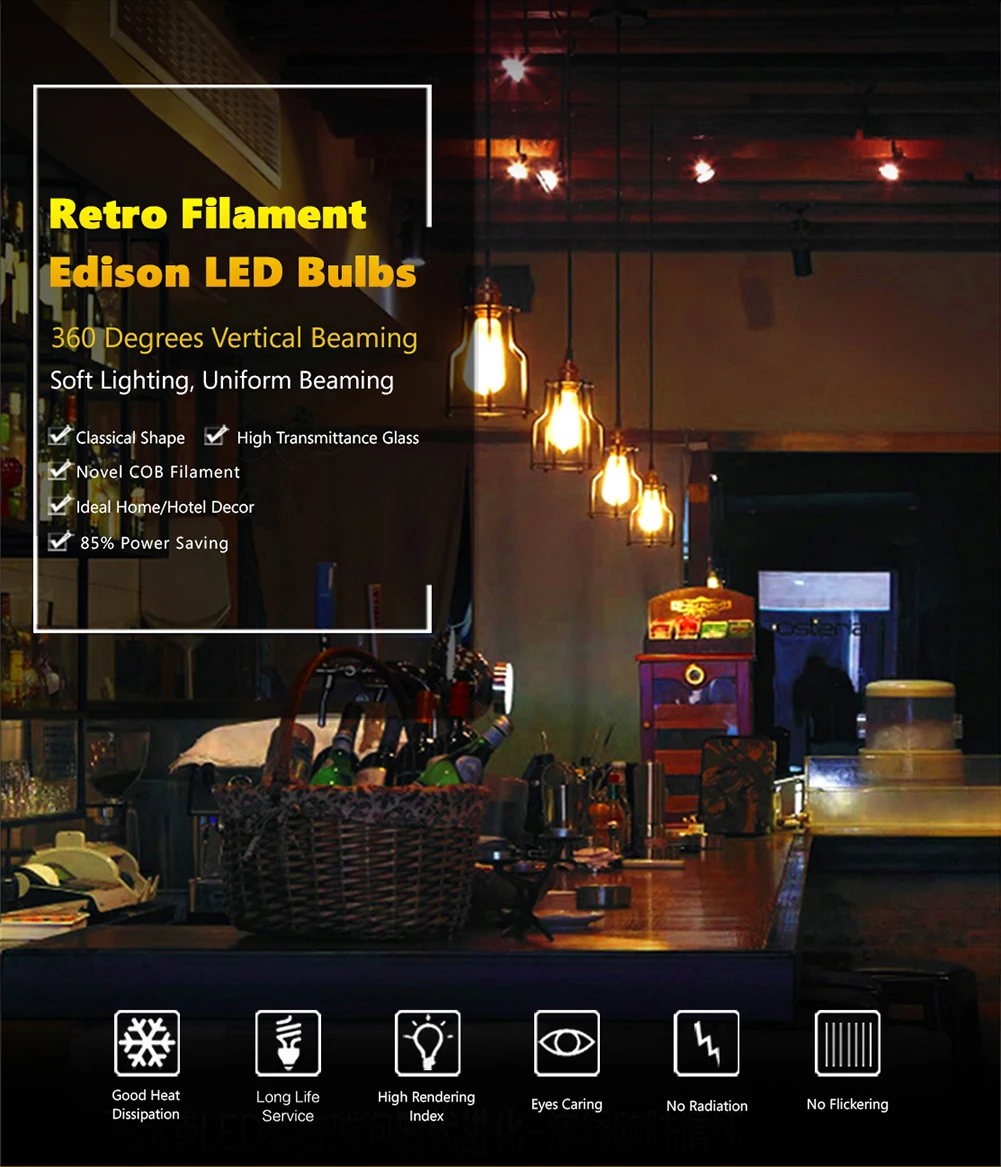 Дешевые 6 шт. 220V Винтаж Edison led диммер светильник E27 светодиодный лампы ST64 теплый белый 16 Вт Светодиодный светильник с регулируемой яркостью, ретро светильник для украшения дома