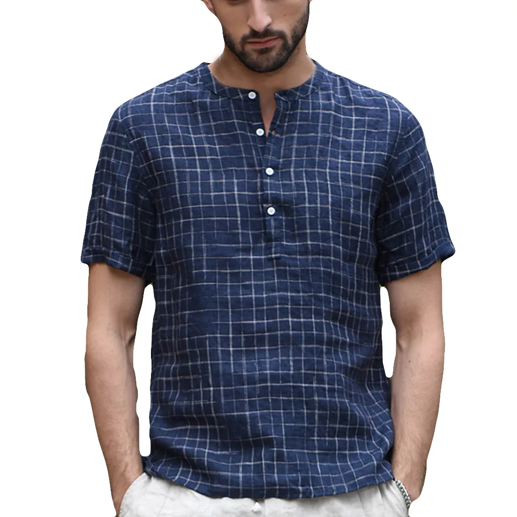 2019 Летняя мужская гавайская рубашка Винтажные льняные футболки с коротким