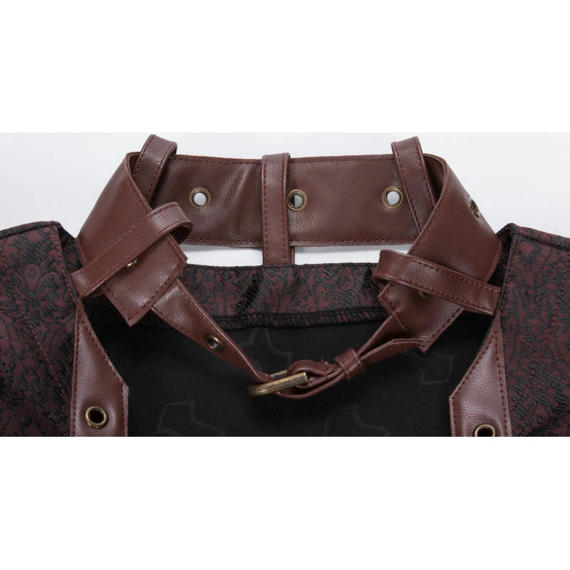 Винтаж коричневый кожаный заклепки сталь костей Overbust Готический корсет с