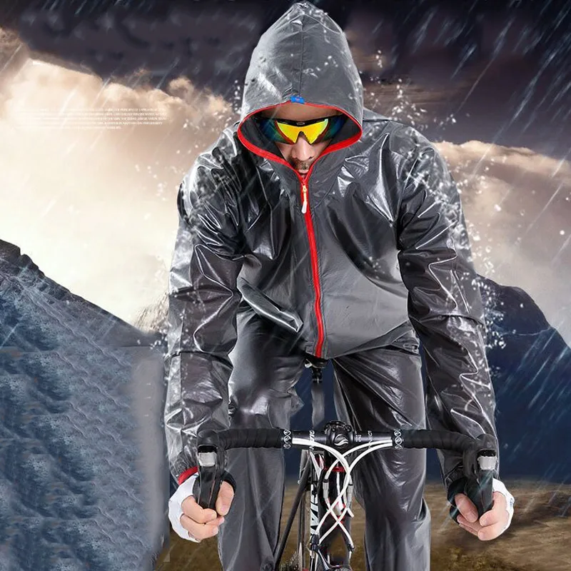 

Men Women Rain Suit Waterproof Wear Resistant Zipper Hooded Jacket Trouser Set for Camping Cycling EDF88