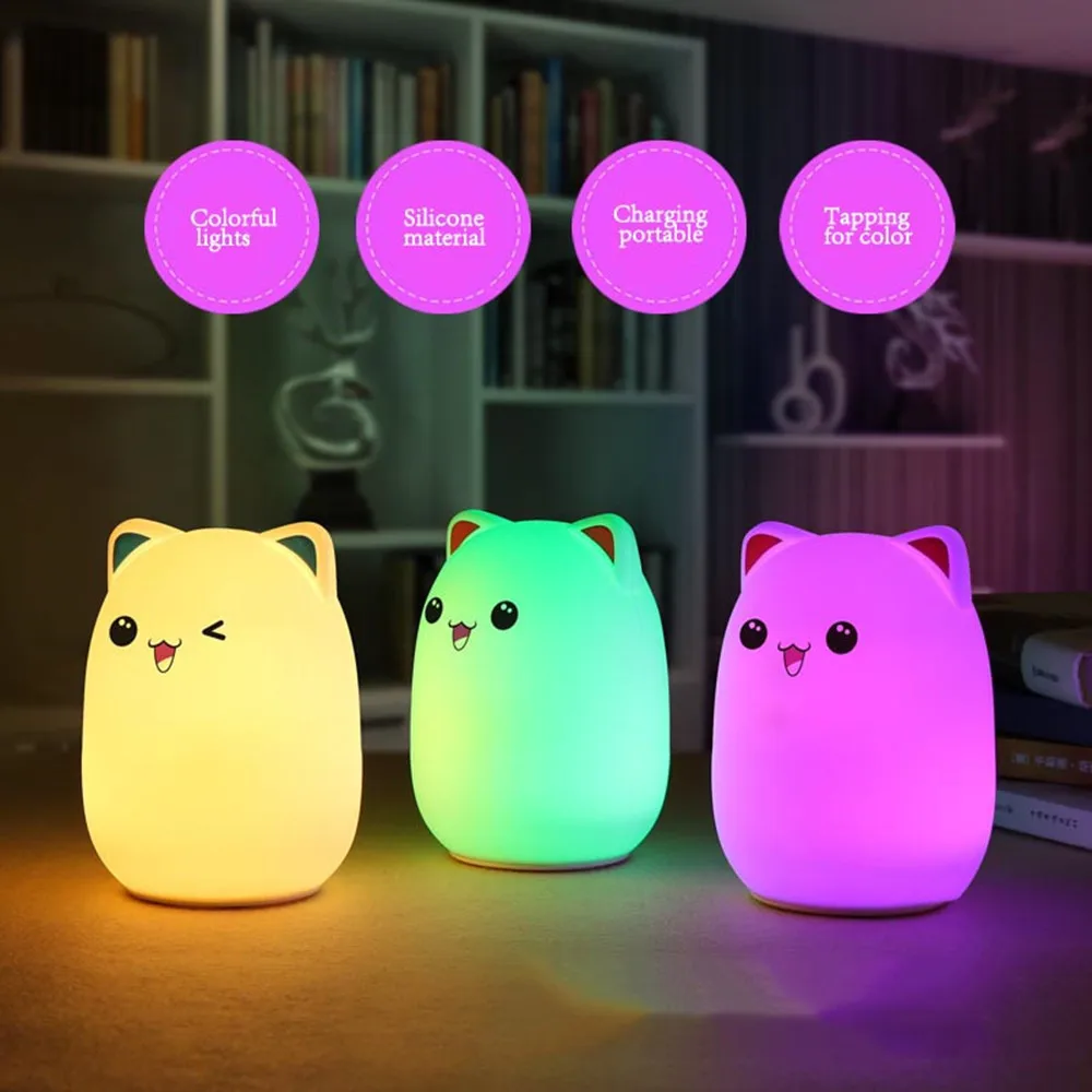 Bear LED Night Light Touch Sensor Remote Control RGB Dimmable USB Rechargeable Cartoon Silicone Lamp for Children Kids Baby Gift images - 6