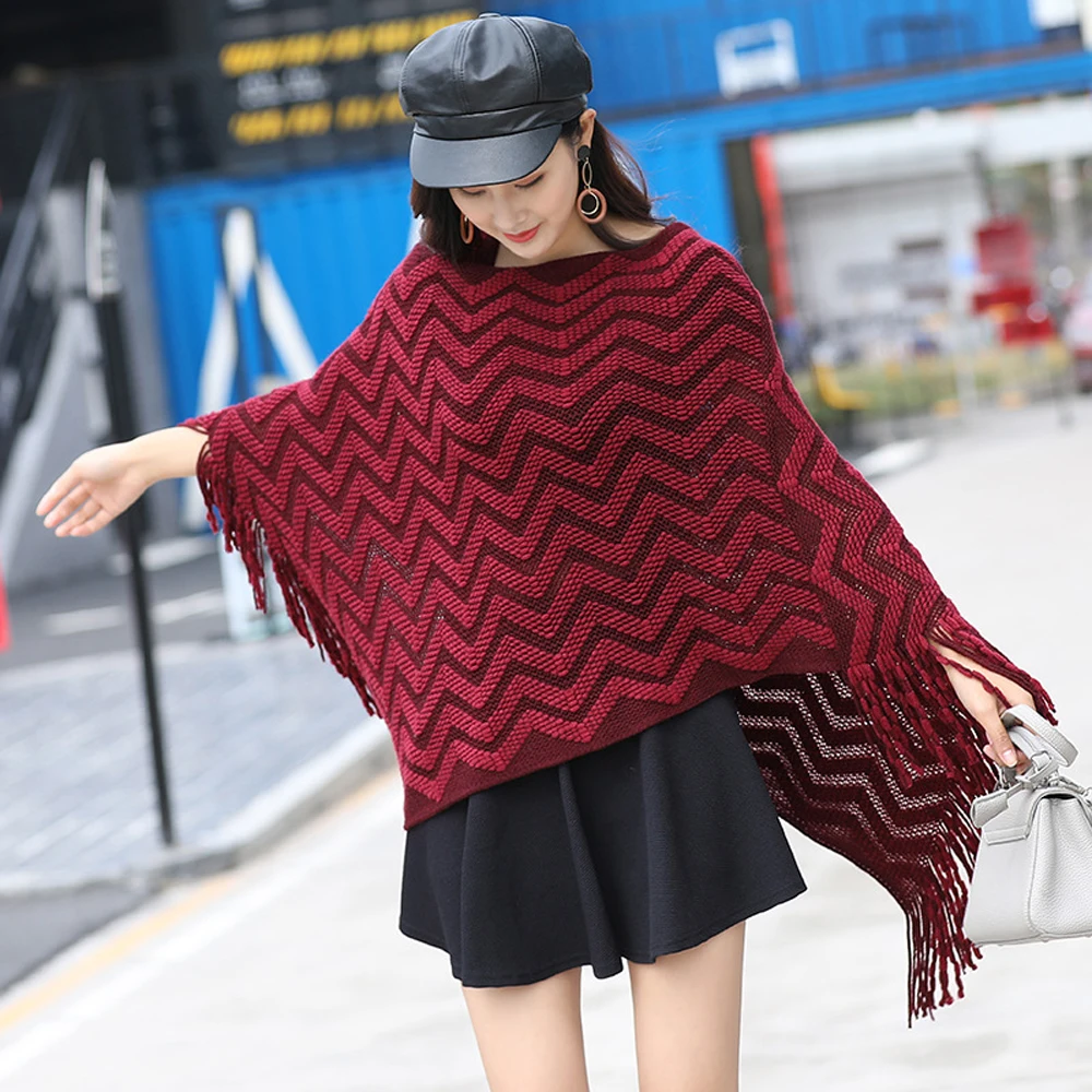 Новинка модные женские повседневные свободные вязаные шали пончо с кисточками