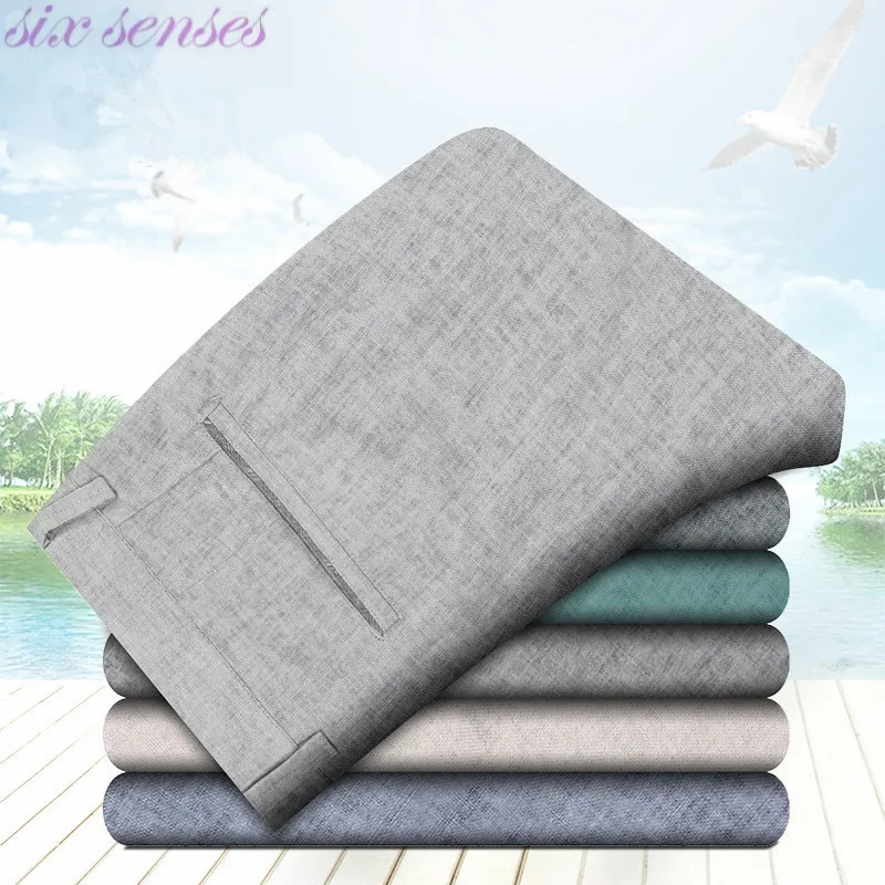 Плюс Размер 40 мужская Повседневная Длинные Брюки Льняные Полные Середины Талии