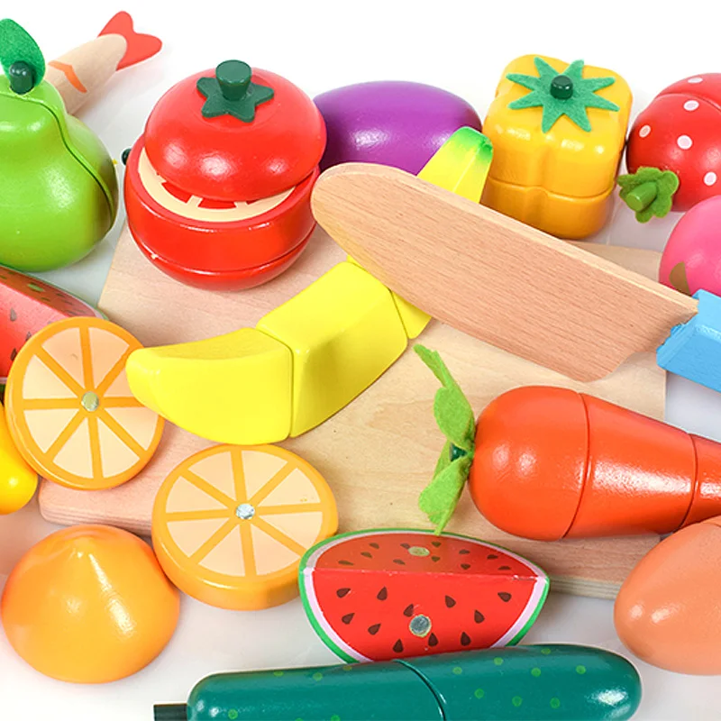 [Toy Woo] детский подарок Магнитная резка фруктов и овощей удовлетворить морепродукты мальчиков и девочек играть кухня деревянные игрушки