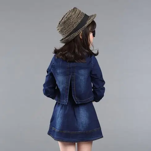 Модный Джинсовый комплект с юбкой для маленьких девочек платье отложным