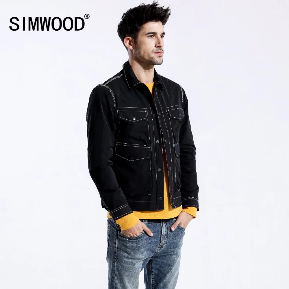 SIMWOOD новинка 2019 осенняя Черная куртка мужские модные пальто высокое качество