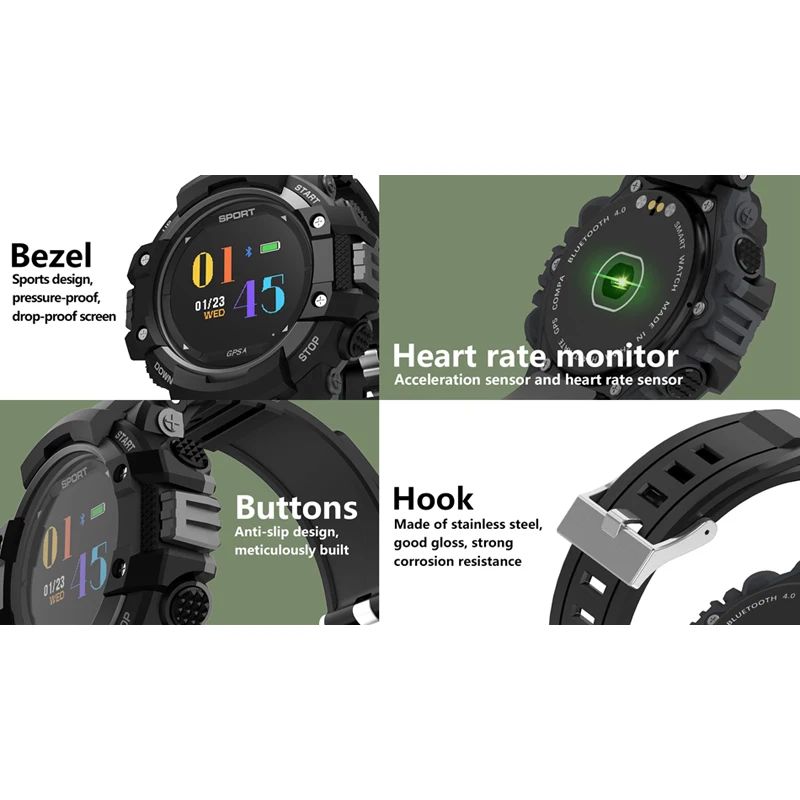 Sport Fashion Smartwatch F7 GPS Smart Watch Man Color LCD Realtime Heart Rate Temperature Monitor Multisport Outdoor | Электроника