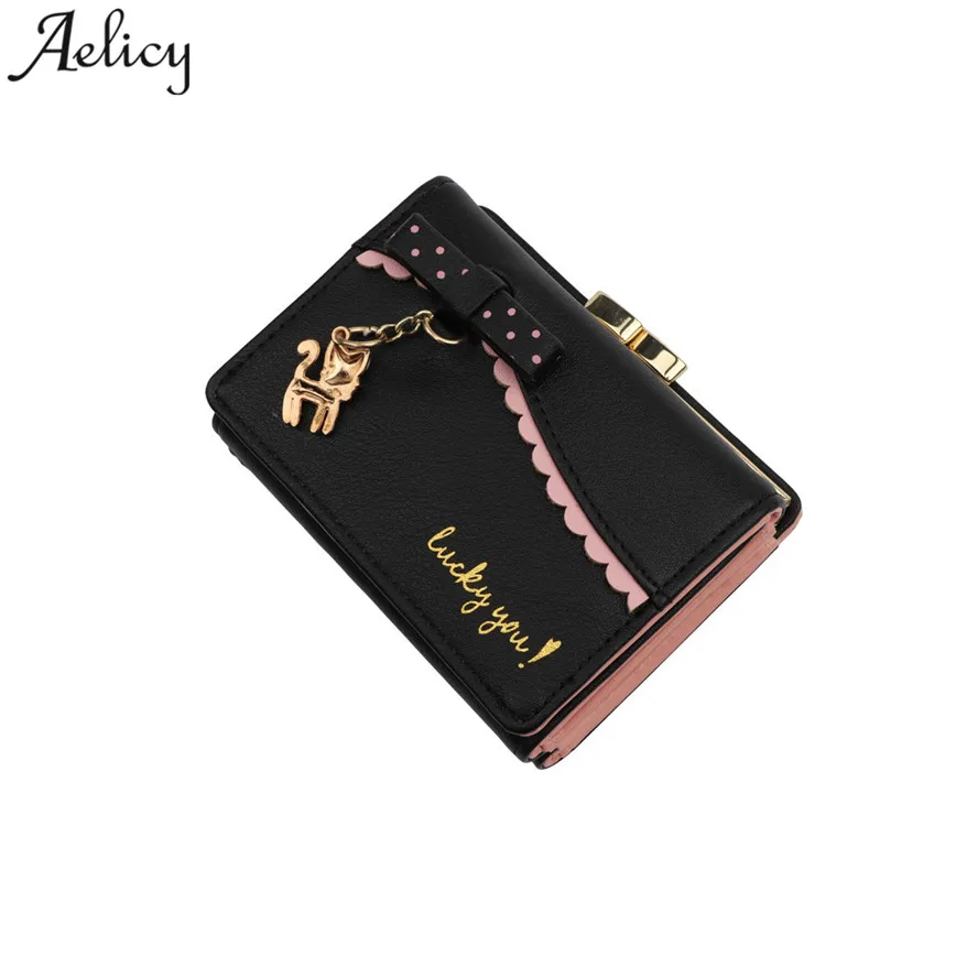 Aelicy Модный милый кошелек женский черный короткий из искусственной кожи с