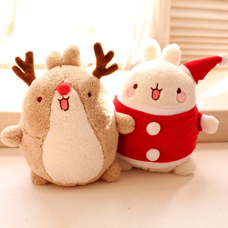 

Candice guo! super cute plush toy lovely happy cap Santa Claus elk rabbit soft stuffed doll creative bunny Christmas gift 1pc