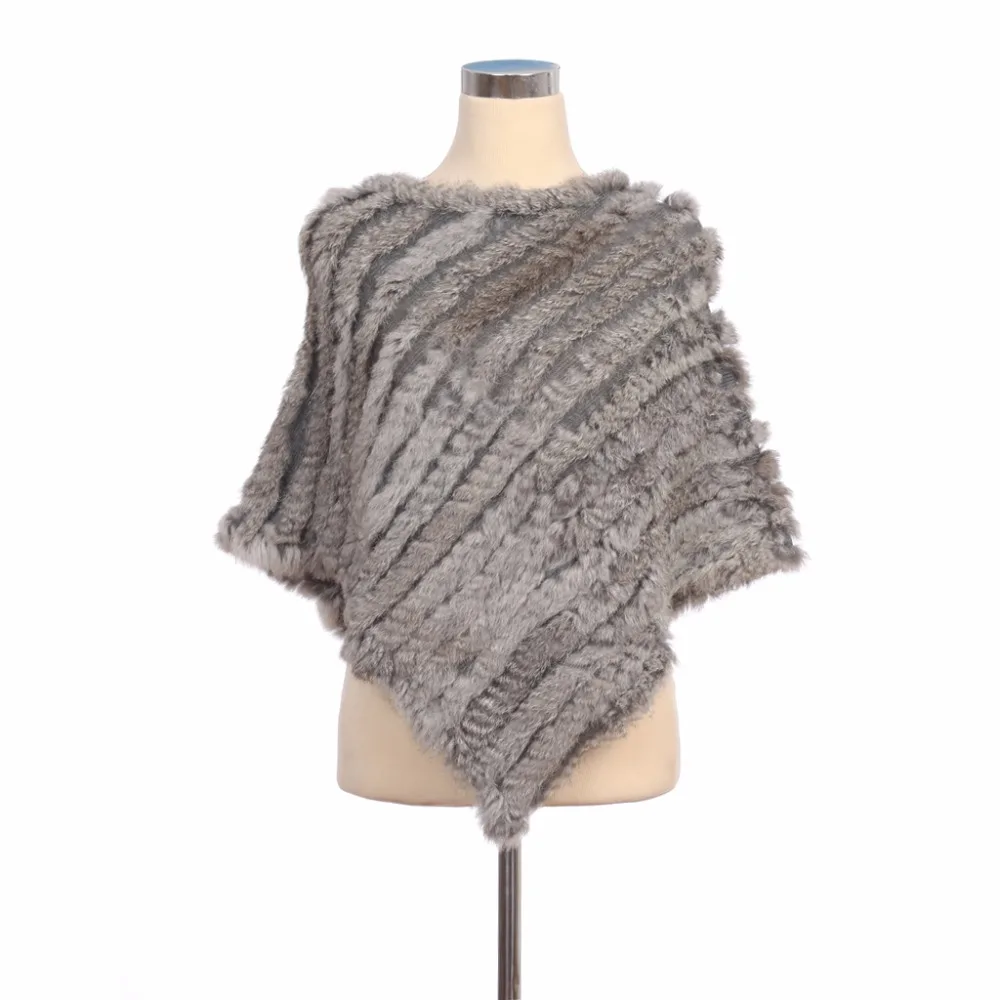 ZY82003 Classics Style Women Winter Fashion Knitted Real Rabbit Fur Warm O-Neck Poncho Many Colors Scarf Outerwear Coat | Женская одежда