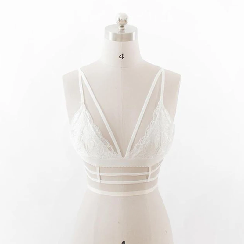 Женский кружевной бюстгальтер без косточек Mew черный с глубоким v образным