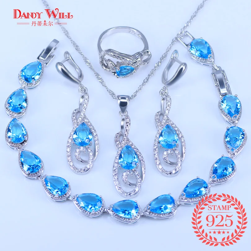 4 шт 2018 Новое поступление привлекательные небесно-голубые камни Ювелирные наборы