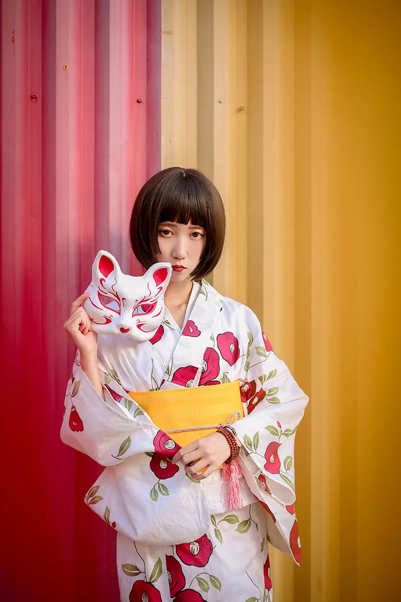 Red Camellia Pure Cotton Japanese Formal Kimono Set | Тематическая одежда и униформа