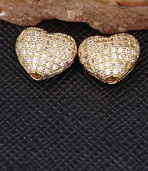 10 шт. ZYZ183-9595 микро Pave CZ бусины в форме сердца для спейсеры для украшений разъем Бусины Подходит браслет ожерелье DIY бусины - Цвет: gold color