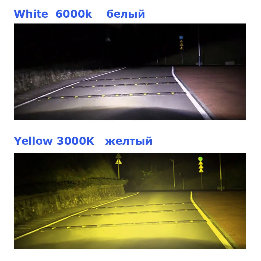 2018 новый комплект из 2 предметов с тремя Цвет фар автомобиля H4 led H7 лампы h1 h11 h8 h9 hb3